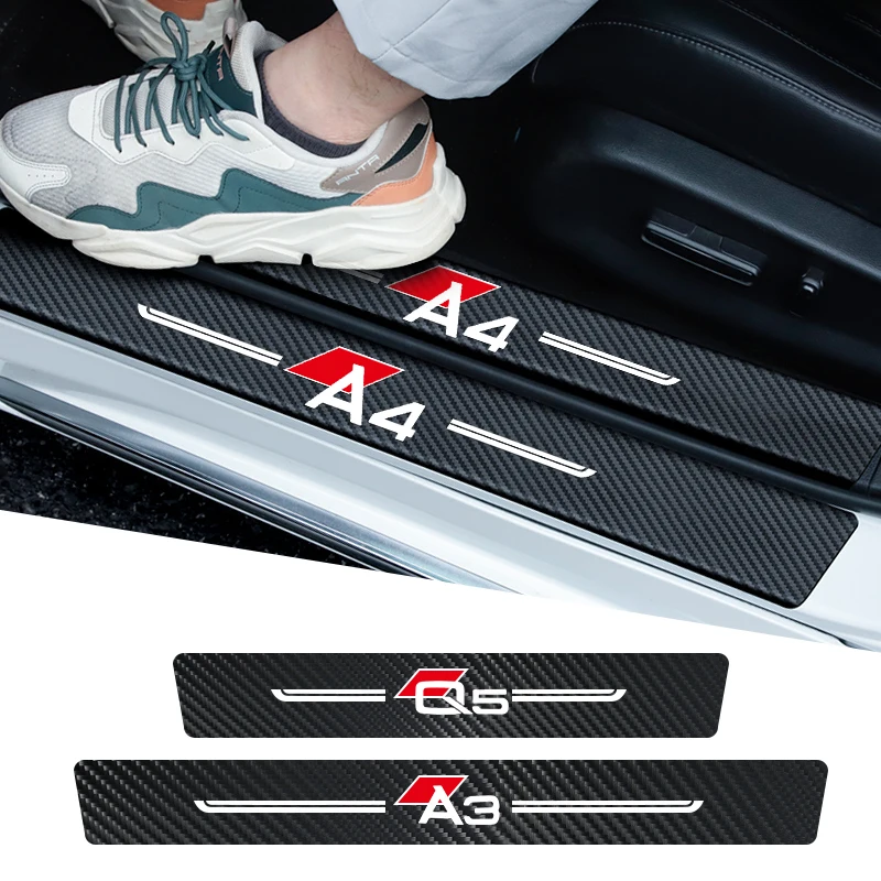 

4pcs Carbon Fiber Fabricr Door Sill Protector Leather Vinyl Stickers for Audi A3 A4 A5 A6 A7 Q3 Q5 Q7 Anti-scratch Refit Sticker