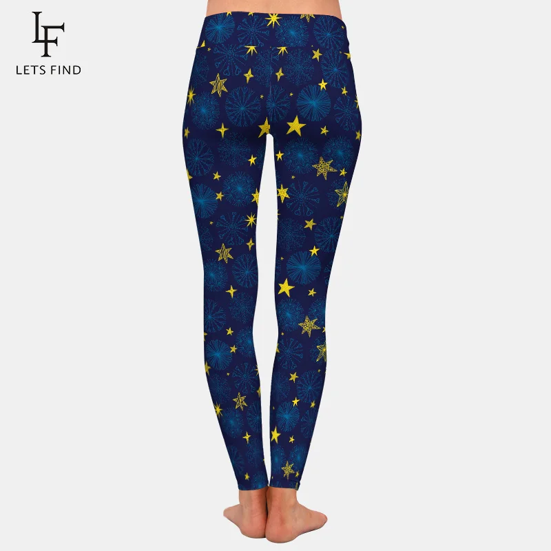 LETSFIND Women Casual High Waiste Winter Warm Christmas Snowflakes and Stars Print Leggings Fitness Skinny Legging
