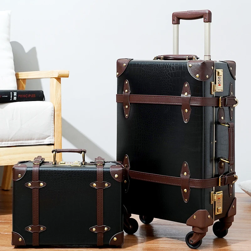 Urecity Crocodile Style Luggage Sets with Wheels Vintage Travel Trunk Suitcase with 12