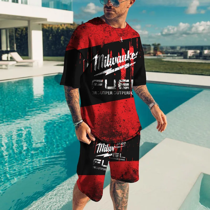 Men Summer Casual T-shirt Sets For Male Jogging Sport Tracksuit Fashion 3D Print Outfit Oversize Two Piece Short Sleeve Suit