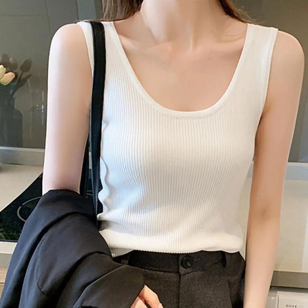 

Women Tank Top Sleeveless Scoop Neck Ribbed Breathable Women Camisole Solid Color Summer Ladies Basic Casual Camisole Undershirt