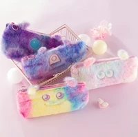 cute little monster gradient color plush pencil case student girl heart stationery bag large capacity storage bag