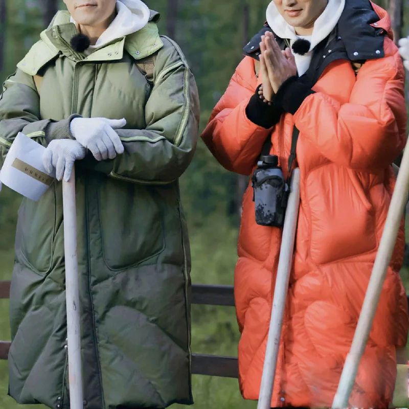 Long Down Jacket White Duck Down Couple Double-sided Wear Thickened Cotton Clothing Female Winter Knee-length Colorful Jacket