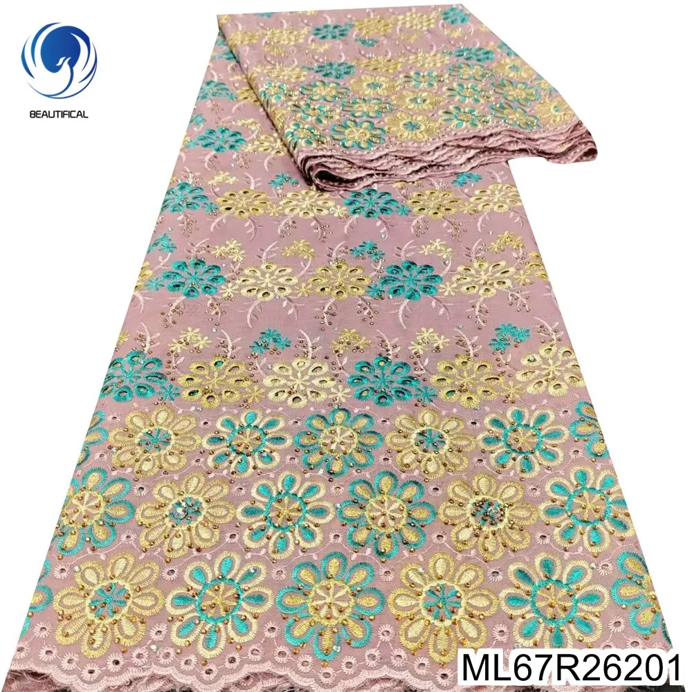 

Шикарные вышитые цветы с благородным хит продаж, украшение, нигерийская швейцарская вуаль, кружева, 100% хлопок, для женского платья ML67R262