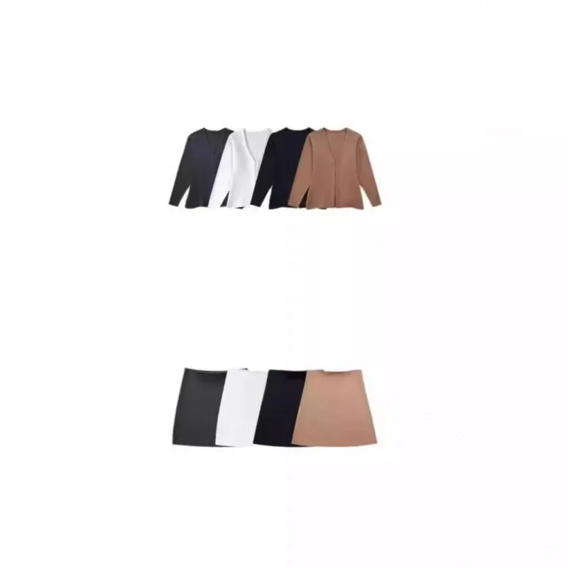 2024 женское вязаное мини-платье свободного кроя с подходящей курткой