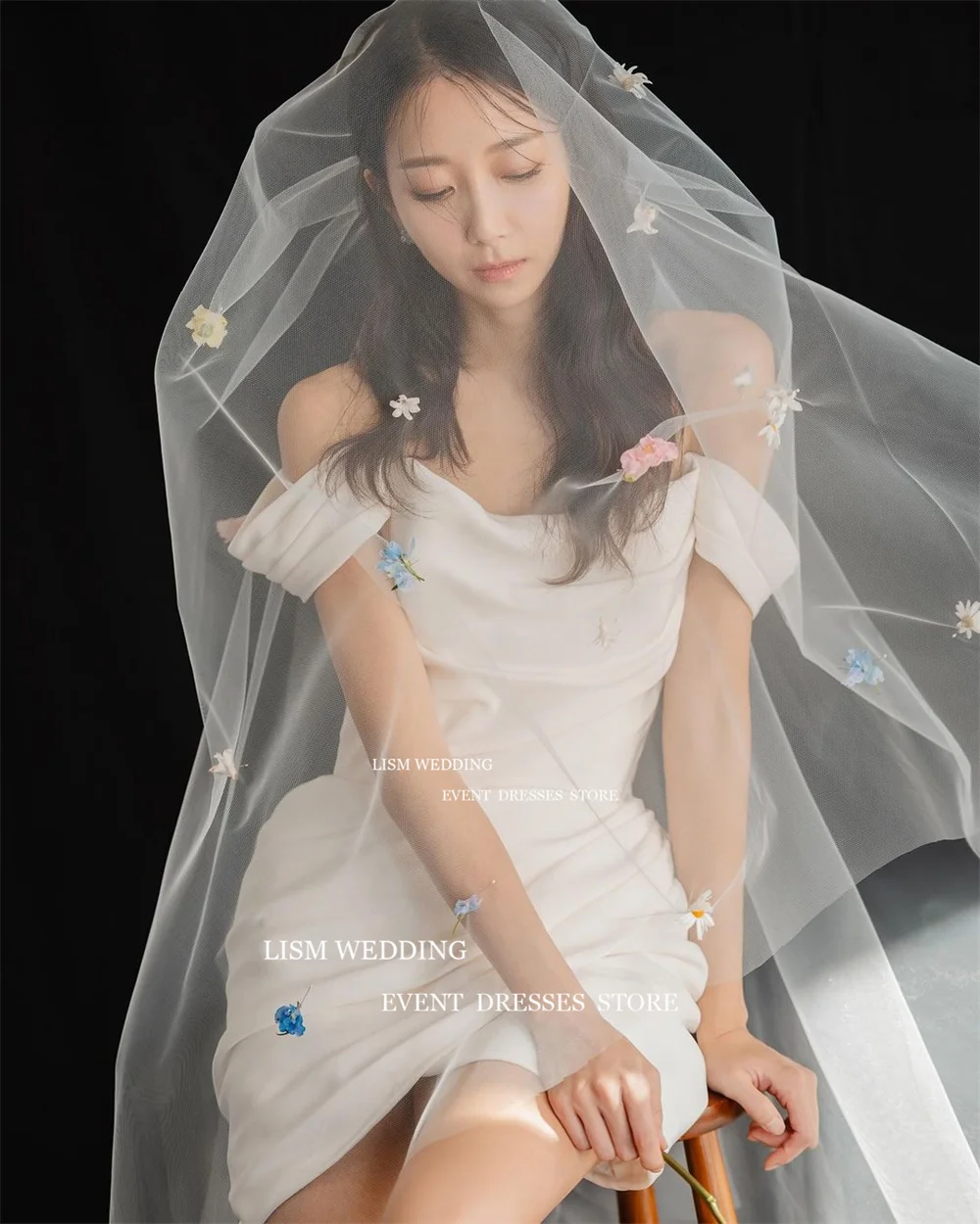 Атласное Короткое свадебное платье LISM с длинным шлейфом и надписью Cawl Neck