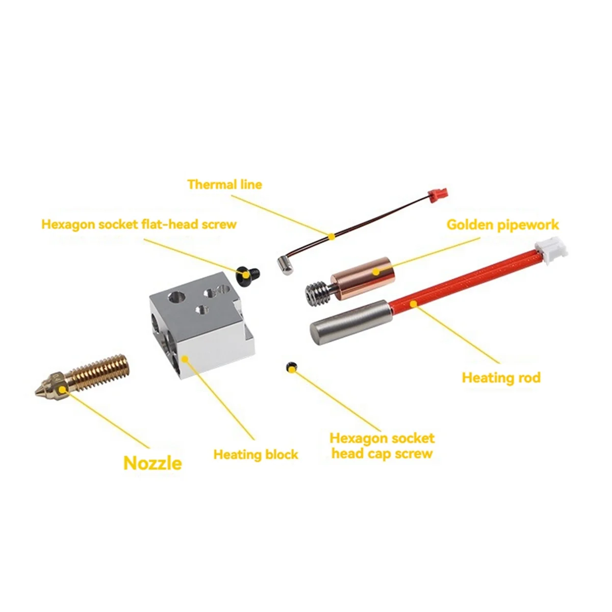 Фото A27U Hot SV06 Plus Hotend Kit Металлический комплект Hotend с высоким расходом 0,4 мм Латунное сопло Аксессуары для 3D-принтера для SV06 Plus SV07 SV07 Plus №2