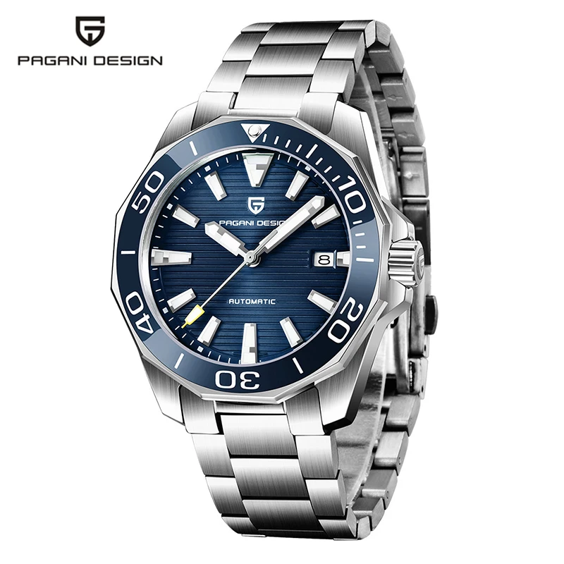 

PAGRNE DESIGN Top Brand Mechanical Wristwatch Luxury Sapphire Glass Automatic Watch Stainless Steel Waterproof 100M Watches Men