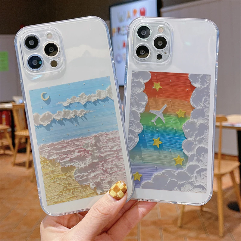 

Pastel Colorful Sky For iPhone 12 Case Mini 11 13 Pro Max X XR XS Max SE 2020 8 7 6 6S Plus Soft Silicone Clear Aesthetic Cover