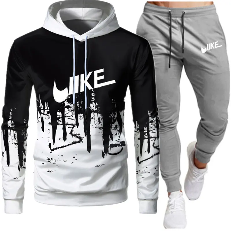 Spring New Men's Set Brand Alphabet Fashion Set Casual Pullover Sportswear 2-piece hooded Sweatshirt+sweatpants set