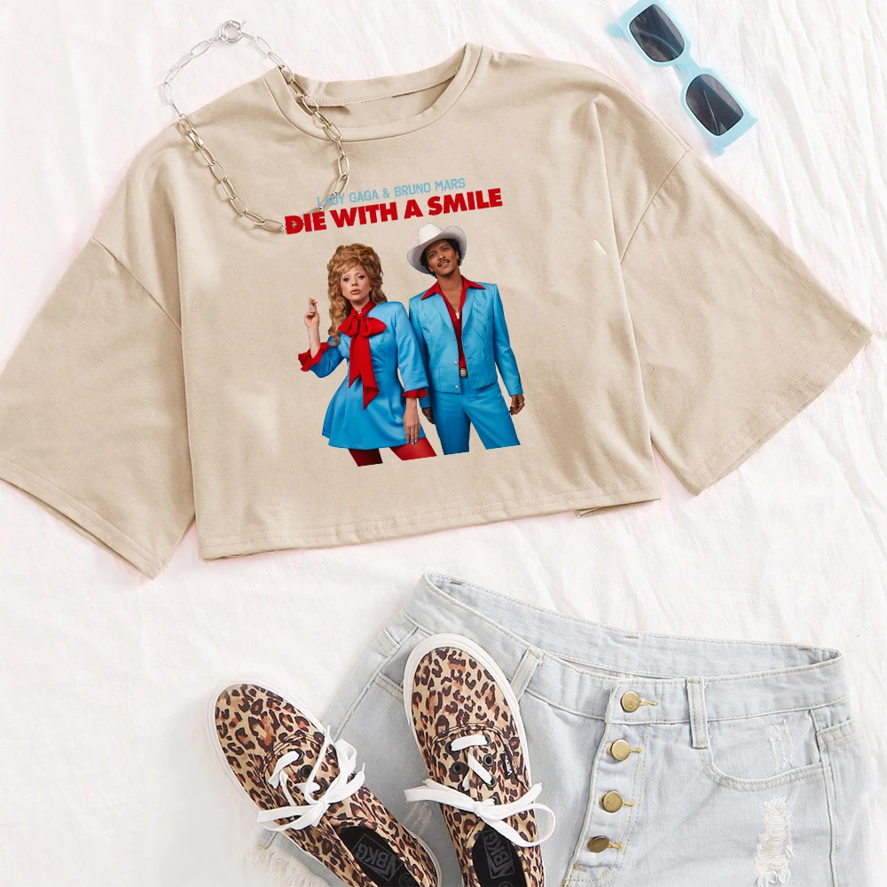 Леди Гага Бруно Марс улыбка девушки О-образный вырез повседневные Женщины майки