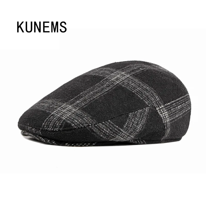 

KUNEMS Winter Fashion Newsboy Hats for Men Middle-aged Elderly Peaked Cap Bona Retro Beret Casual Ear Protection Dad Hat Gorras