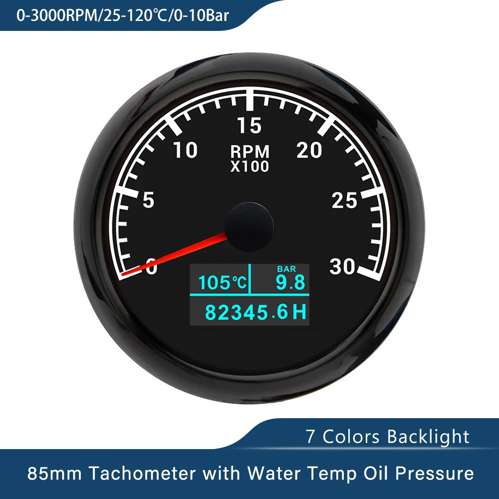 

Универсальный Тахометр 3-в-1 85 Мм С Датчиком Давления Масла, Счетчиком Моточасов И Измерителем Температуры Воды Для Автомобилей