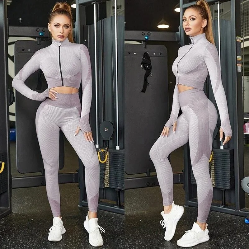 

2022European and American popular yoga suit set autumn and winter knitted hip lifting outdoor fitness running Yoga two-piece set
