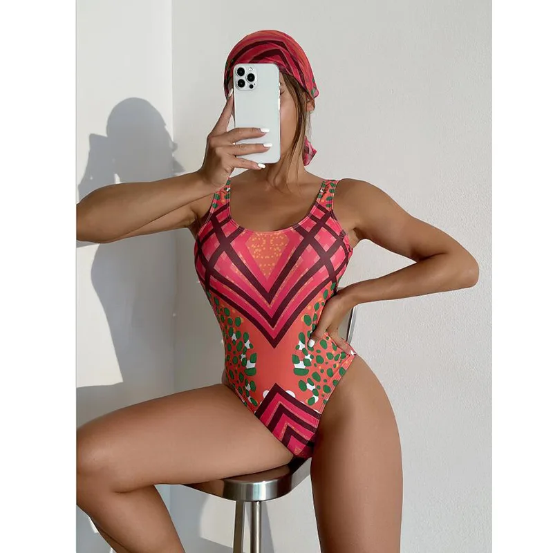 

Women Printed One Piece Swimwear Sexy Backless Swimsuit V Neck Summer Beach Wear Bathing Suit
