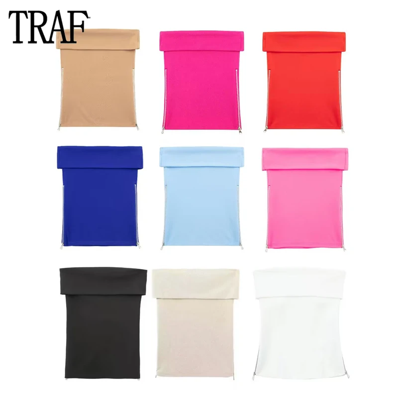 

TRAF Knit Crop Top Women 9 Colors Corset Top Female Off Shoulder Tube Tops Women 2023 Summer Zip Backless Bustier Tops Ladies