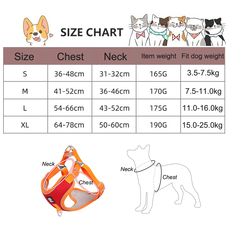 Регулируемая шлейка для собак Светоотражающий поводок средней и большой длины