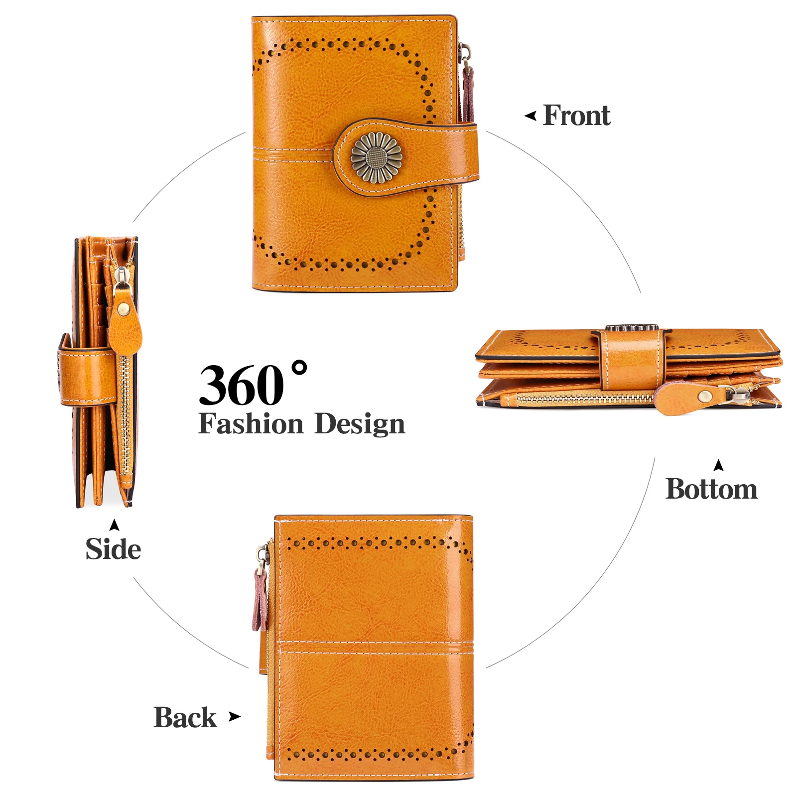 Fashion Women Wallet Genuine Leather Lady Wallets Female Hasp Double Zipper Design Coin Purse ID Card Holder Short Wallet