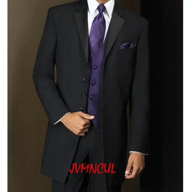 

Long Black Men Suit For Wedding Custom Made Groom Tuxedo For Party Man Blazer 3Pieces(Jacket+Pants+Vest+Tie)