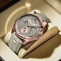 qingxiya 2022 new men quartz watch fashion rose gold case leather strap calendar casual watches mens clock relogio masculino