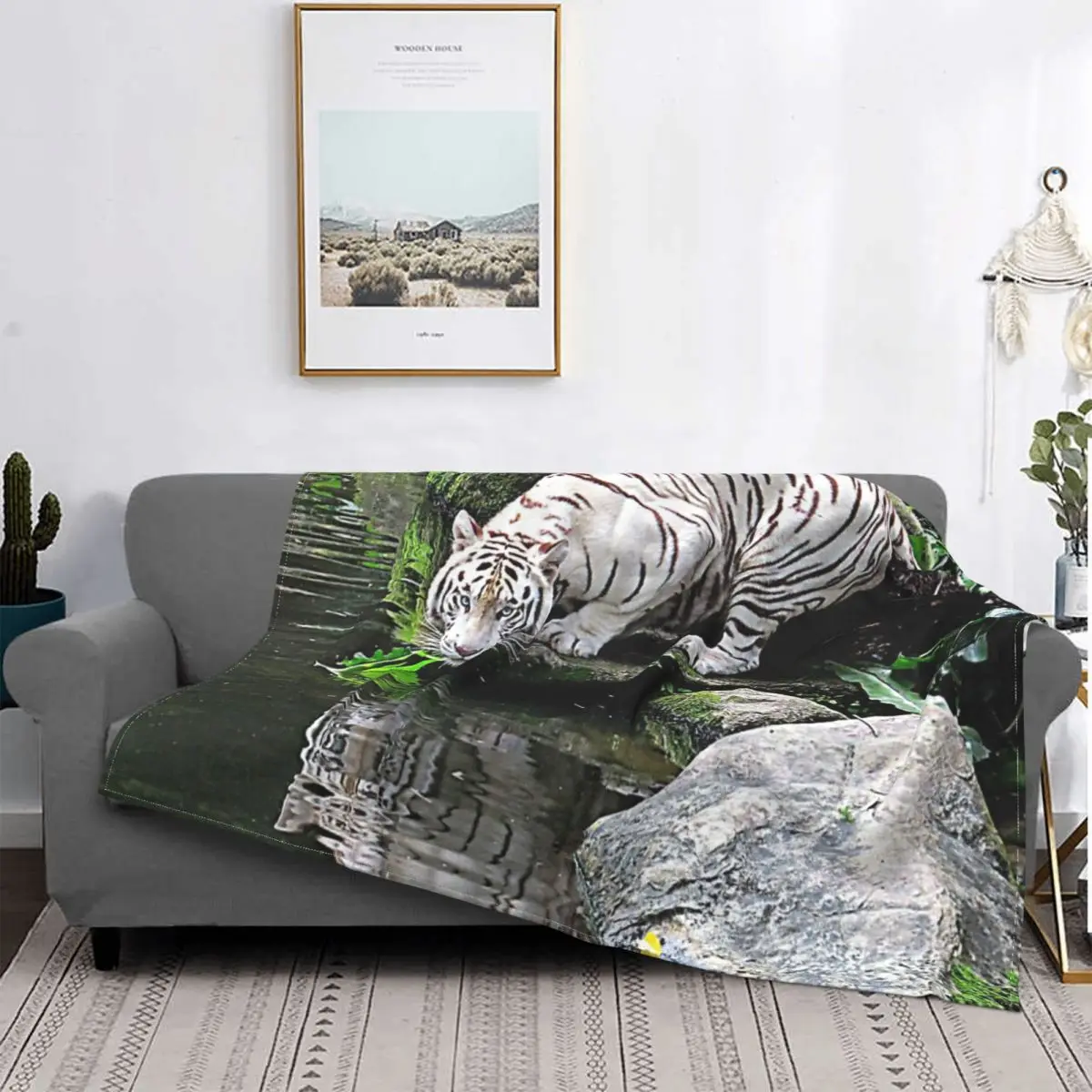 

Manta de tigre blanco y reflectante para niños, a cuadros colcha para cama, sofá y cama, funda de lana