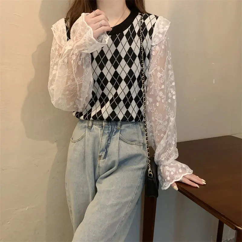 Ретро сладкий рюшами по краям в стиле пэчворк с ромбовидной сеткой искусственный