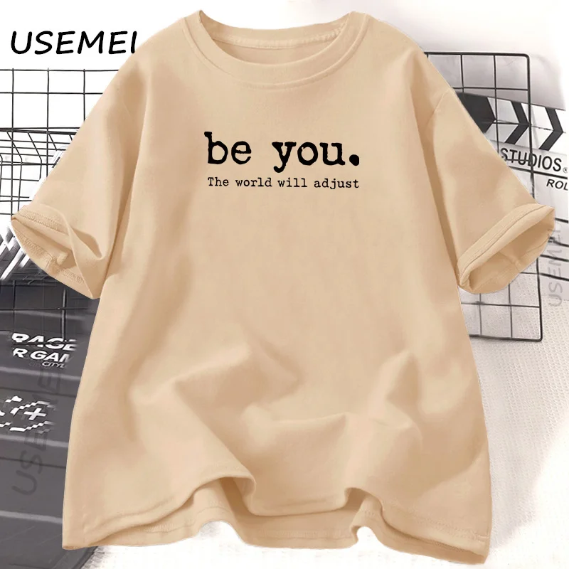 Фото Футболка Be You The World Will Adjust, вдохновляющая женская футболка Love Yourself, повседневная хлопковая женская одежда с короткими рукавами №2