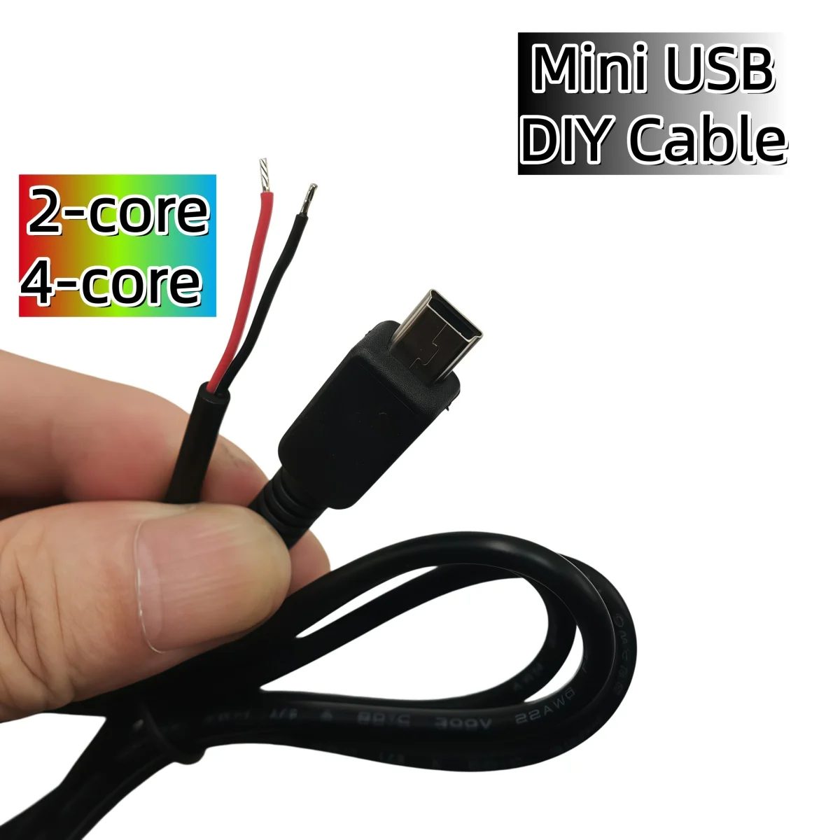 Фото Кабель питания 22AWG Micro/Mini USB (штекер/гнездо) с разъемом Mini-B на 4-контактный (2-контактный) разъем с открытым концом для зарядки. №1