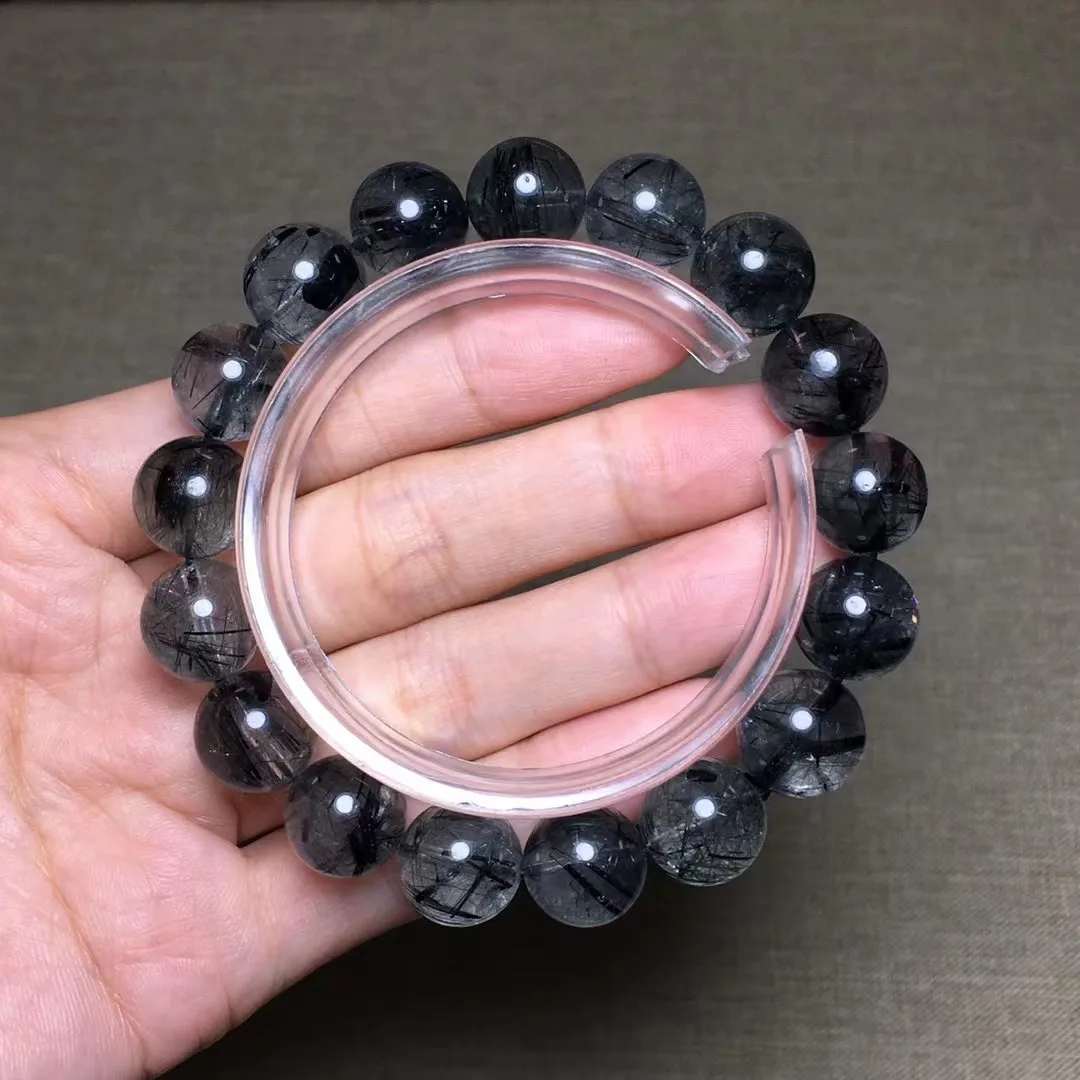 

12mm Natural Black Hair Rutilated Quartz Bracelet Jewelry For Women Lady Men Gift Healing Gemstone Crystal Beads Strands AAAAA