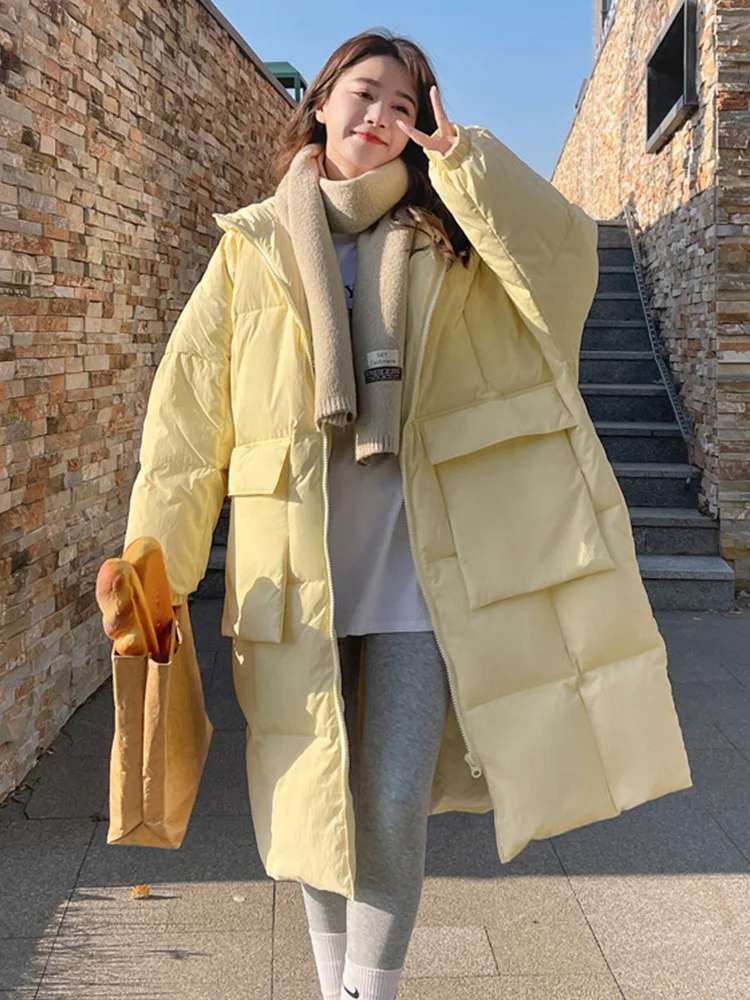 

Зимние женские пуховики, корейская мода, в стиле преппи, большие размеры, повседневные парки, Длинные теплые пальто с капюшоном, элегантная женская верхняя одежда