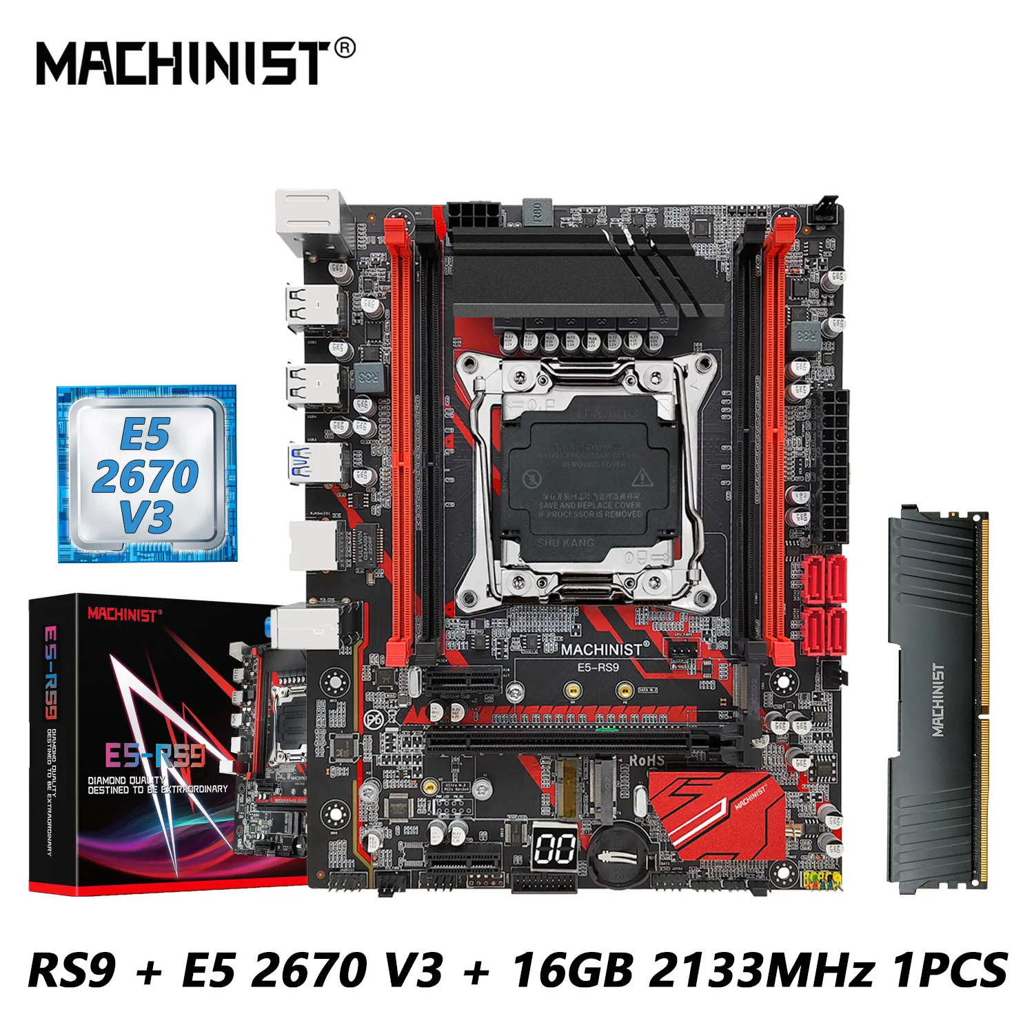 

MACHINIST RS9 LGA 2011-3 Motherboard Set with Kit Xeon E5 2670 V3 CPU Processor + DDR4 16GB 2666MHz RAM Memory M-ATX X99 NVME