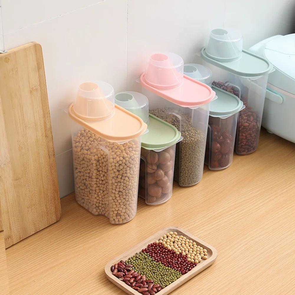 

Plastic Cereal Dispenser Kitchen Storage Box Rice Container Storage Jars Scale Cup Food Preservation Box Flour Grain Storage Jar