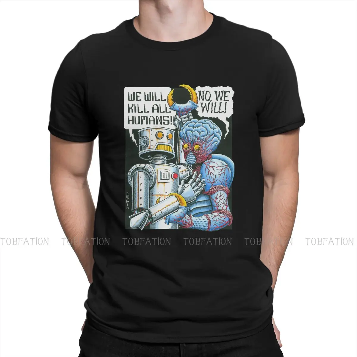 

Классическая мужская футболка из ткани с принтом "Робот", "убить всех людей", модные мужские топы, горячая распродажа