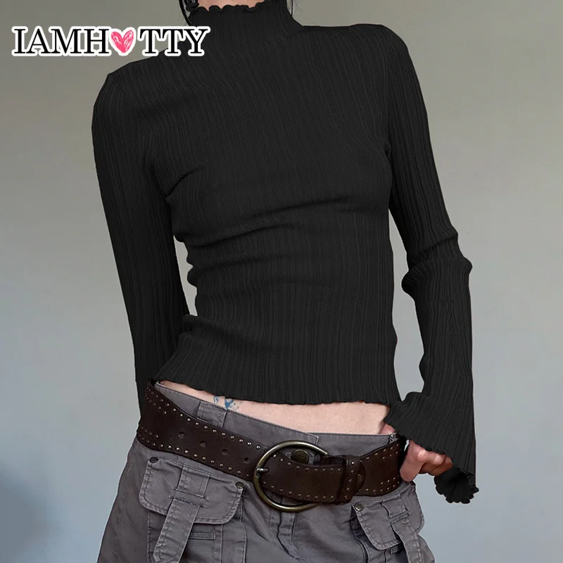 IAMHOTTY Женская Приталенная Водолазка С Длинными Рукавами Базовый Слой Термотоп