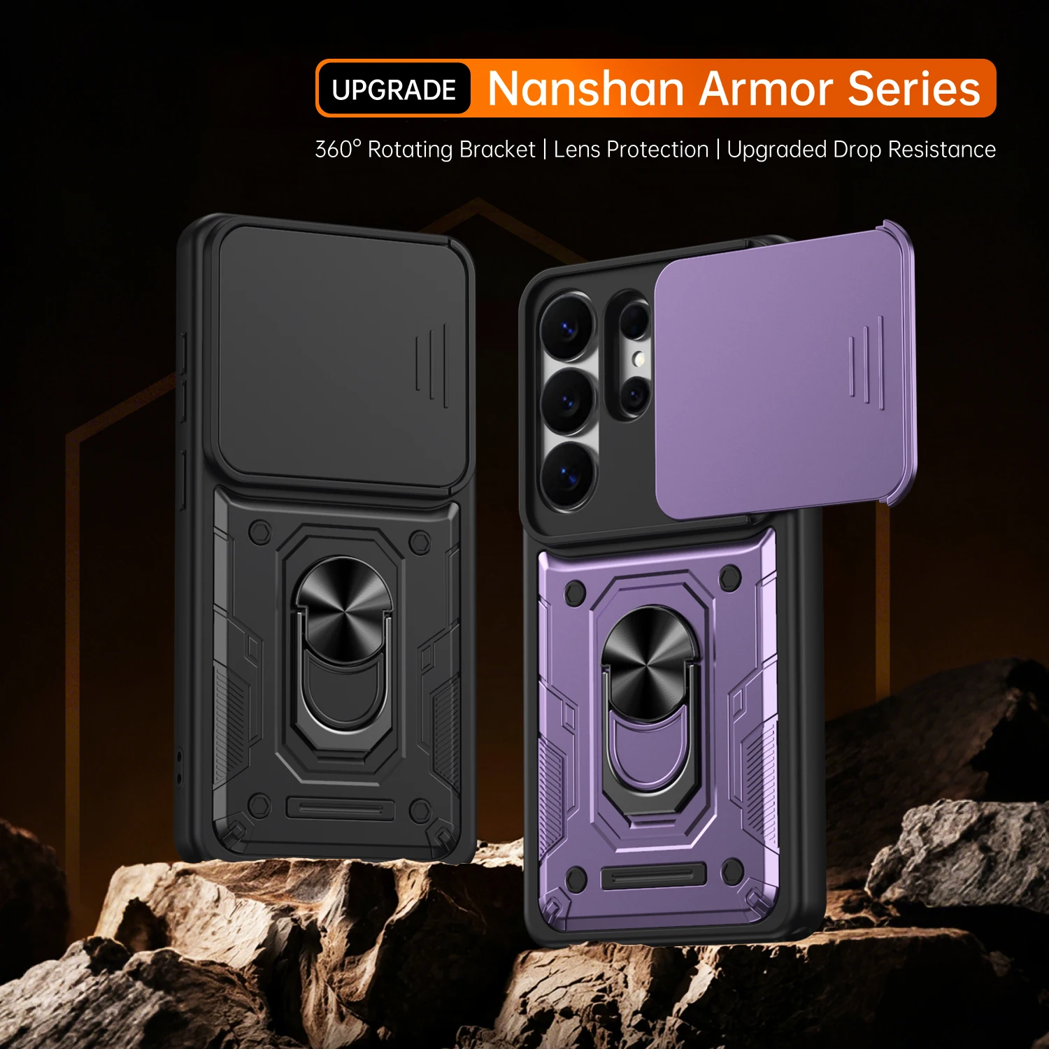Фото Чехол Nanshan Armor для Samsung Galaxy S26 Ultra S26Plus GalaxyS26 5G с защитой камеры, металлическим кольцом-подставкой и защитой объектива №1