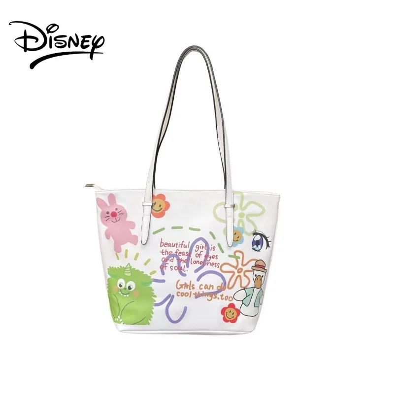 Disney Mickey Mouse Crossbody Bag Girl's Graffiti Cartoon Campus Leisure Large Capacity Leather One Shoulder Tote Bag