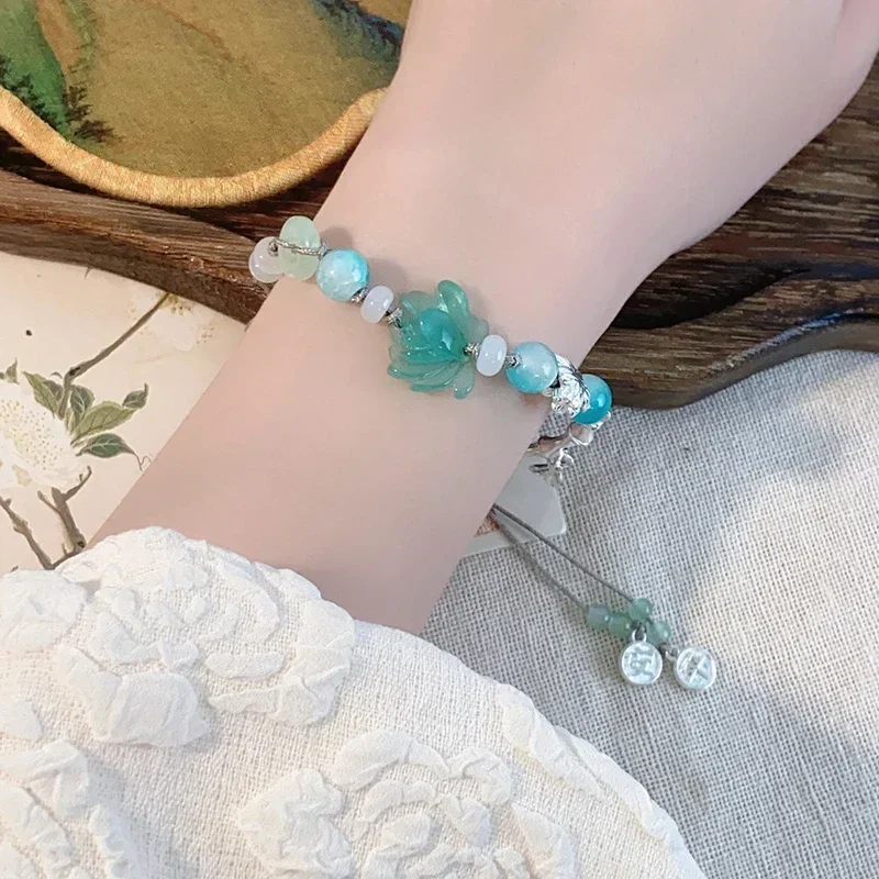 Длинные плетеные браслеты Hanfu в китайском стиле с кисточками лотоса для женщин