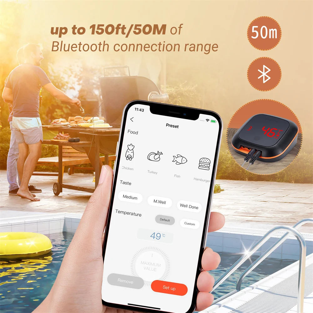 Электронный термометр для мяса INKBIRD, Bluetooth улучшенная версия, для гриля, 4 высокоточных датчика, высокая точность приготовления пищи (art.: 3920bee024861) - 3920bee024861