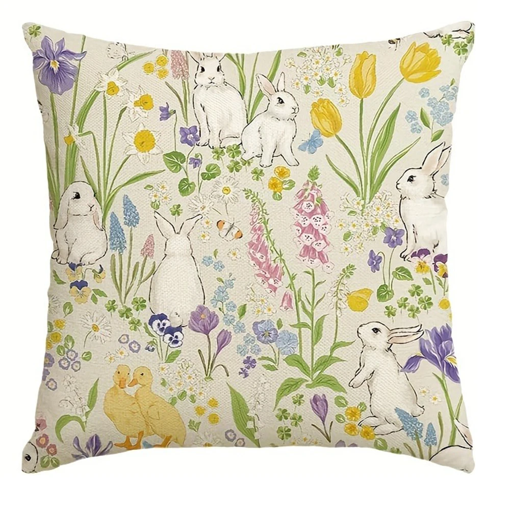

Счастливой Пасхи, украшение, наволочка, весенний кролик, цветок и решетка, дизайн, наволочка для дивана, украшение для домашней комнаты