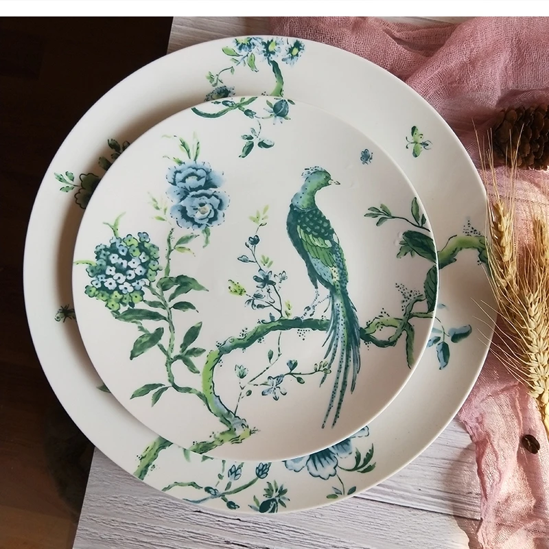 Керамическая посуда в европейском стиле изумрудно-зеленый Феникс набор тарелок
