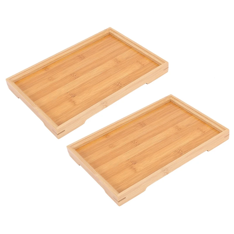 

2X Wooden Serving Tray Kung Fu Tea Cutlery Trays Storage Pallet Fruit Plate 6 Sizes Japanese Bamboo Rectangular 28X19cm