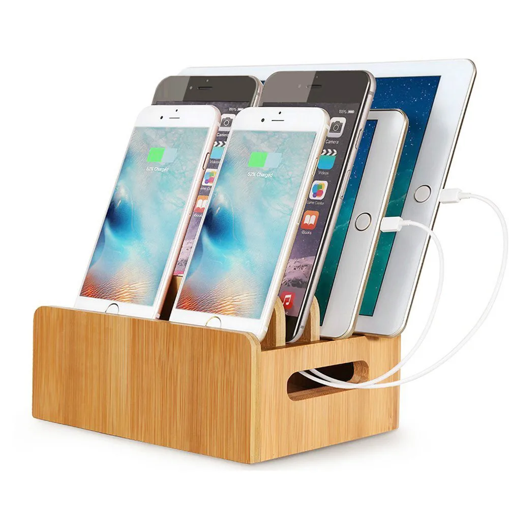 

Bamboo Charging Station USB Charger Stand Multiple Devices For Phone Tablet Watch Holder Desktop Dock Charging Stand