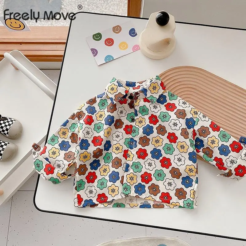 

Рубашка детская с длинным рукавом и цветочным принтом, на весну/лето