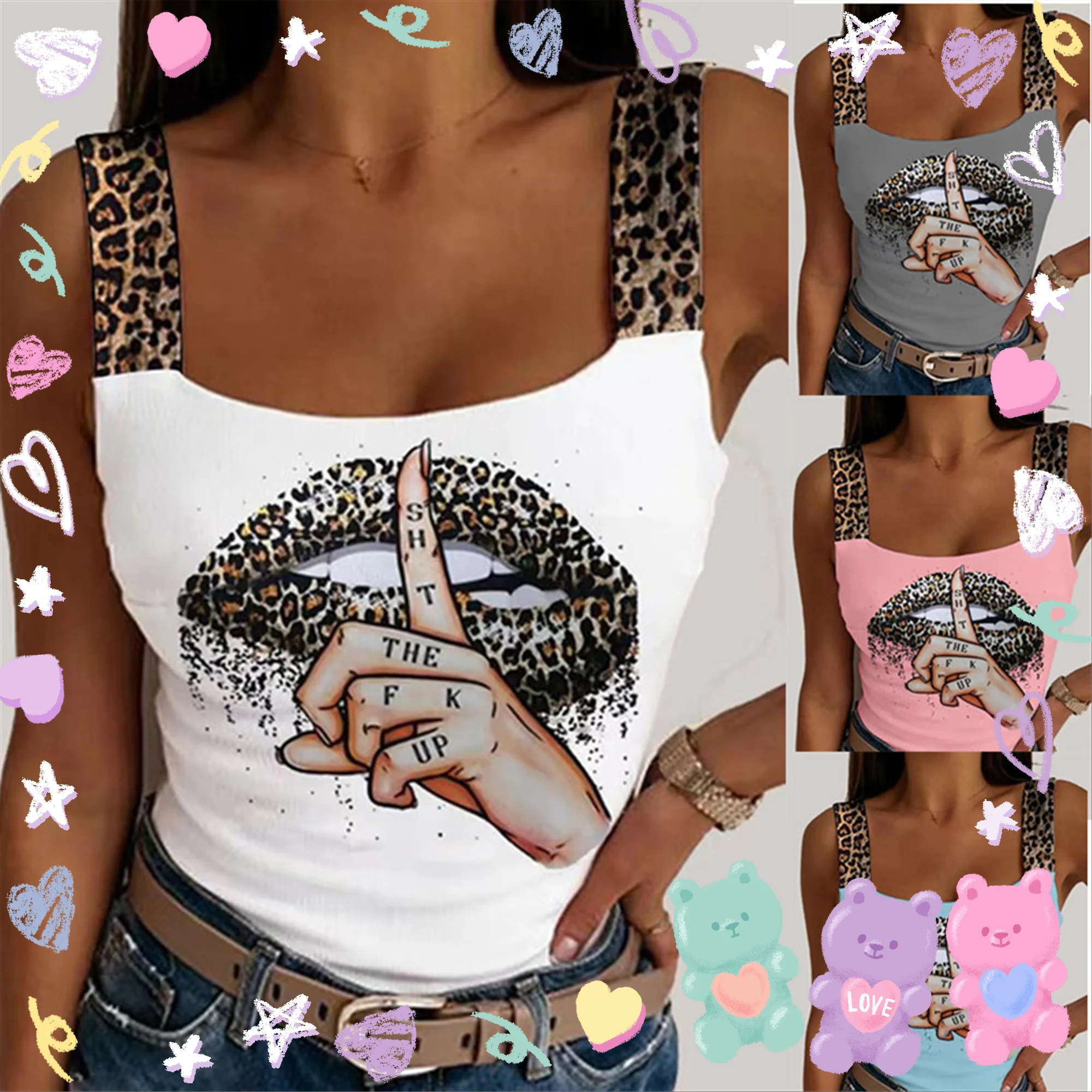 

Fashion Streetwear Crop Tops Shirts Claasic Sleeveless Summer 2022 Tops Women Casual Party Blouse Cropped Lip Printed Tank Vest