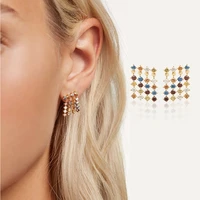 colorful zircon 925 sterling silver earrings long female 18k gold tassel drop earrings star sparkling stud earrings for women