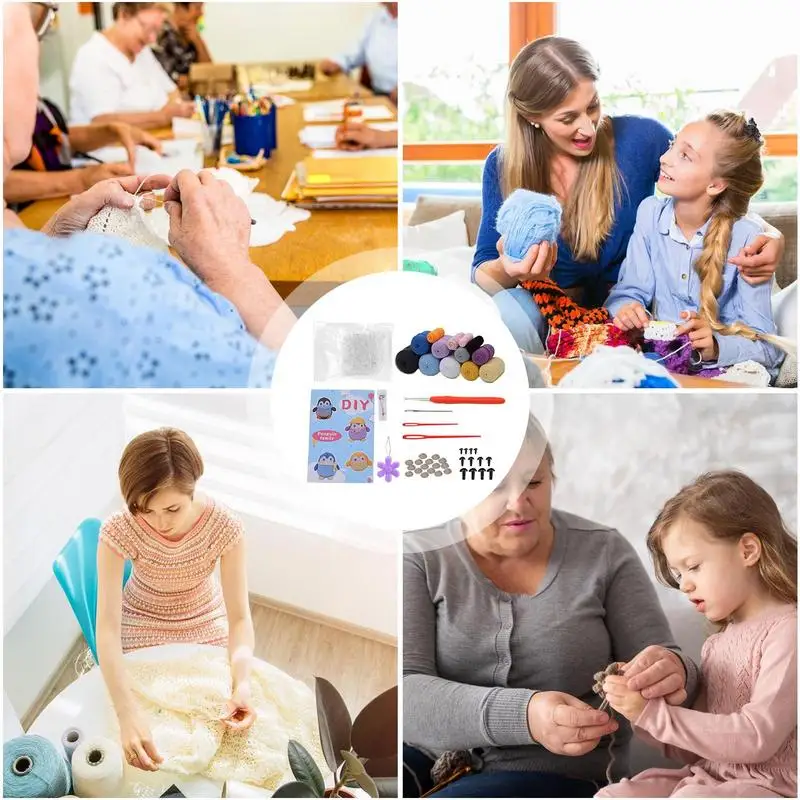 Набор для вязания крючком взрослых. начинающих. Семья пингвинов с пряжами