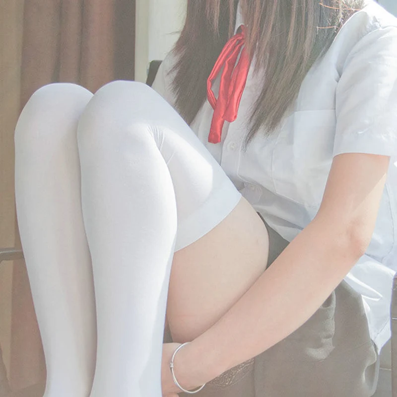 

Японские Женские белые длинные носки в стиле "Лолита", женские кавайные однотонные высококачественные чулки для девушек в стиле Харадзюку, ...