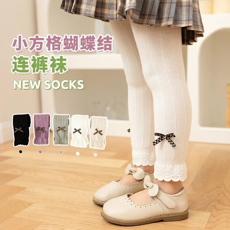 

Bow Leggings for Girls Children Clothes Spring Summer Cotton 7 Colors Solid Jacquard Knitted Pants Princess Baby Girl Leggings
