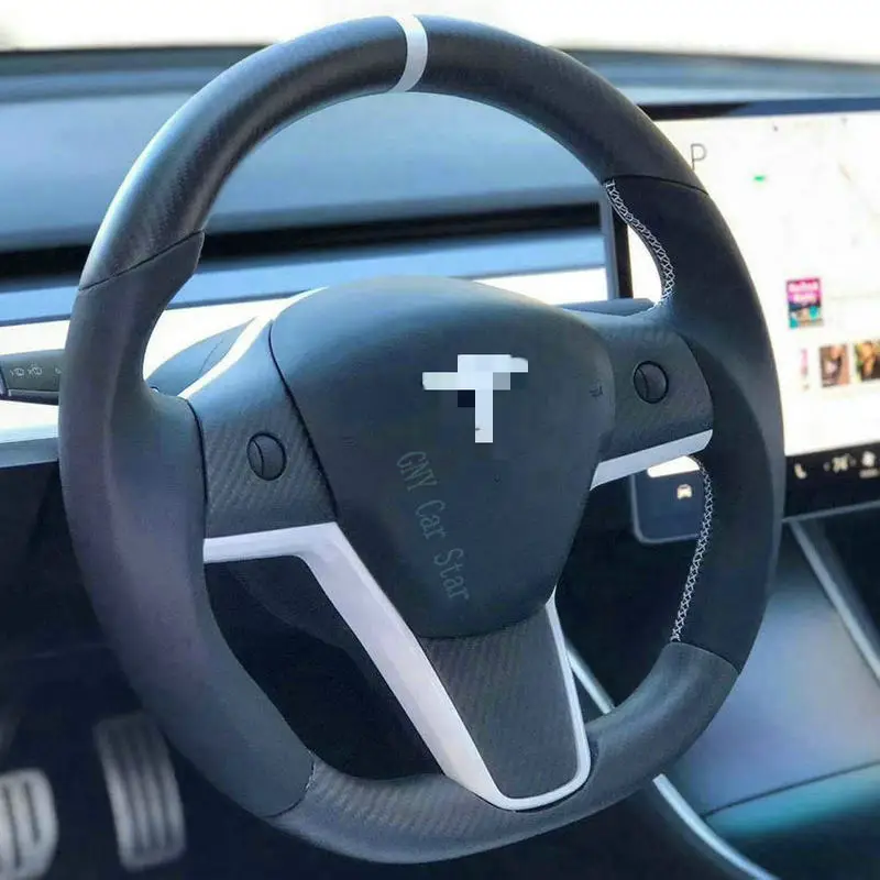 Акция руль из натурального углеродного волокна/кожи для Tesla Model 3 | Автомобили и