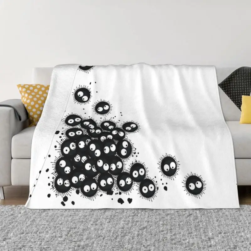 

Dust Soot Sprites Balls Throw Blanket Ultra Fleece Flannel Funny Cartoon Totoro Ghibli Anime Blanket Travel Couch Bedspreads